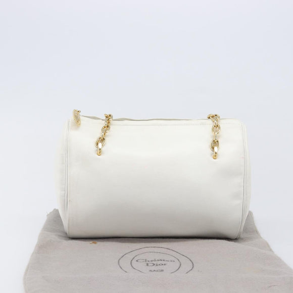 Christian Dior Chain Shoulder Bag Leather White Gold Tone Auth bs37056A