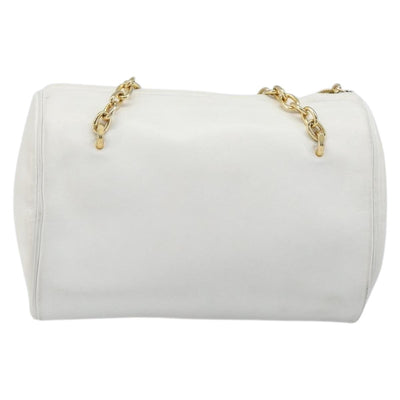 Christian Dior Chain Shoulder Bag Leather White Gold Tone Auth bs37056A - 0