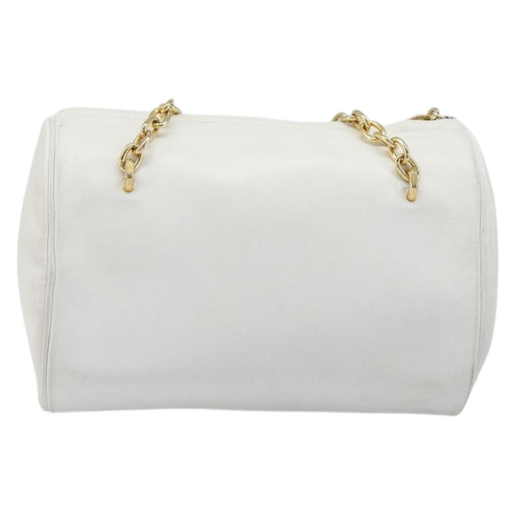 Christian Dior Chain Shoulder Bag Leather White Gold Tone Auth bs37056A