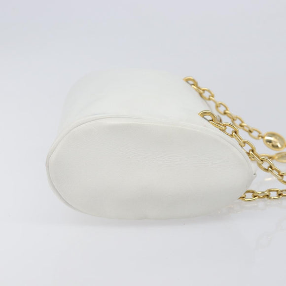 Christian Dior Chain Shoulder Bag Leather White Gold Tone Auth bs37056A