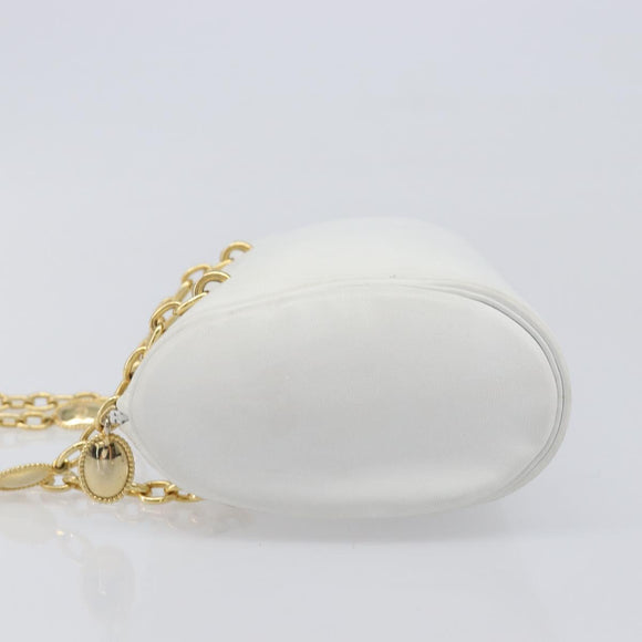 Christian Dior Chain Shoulder Bag Leather White Gold Tone Auth bs37056A