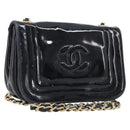 CHANEL Chain Shoulder Bag Patent Black Gold Tone CC Auth bs37062-1
