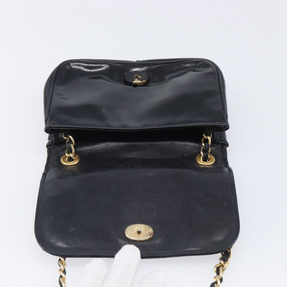 CHANEL Chain Shoulder Bag Patent Black Gold Tone CC Auth bs37062