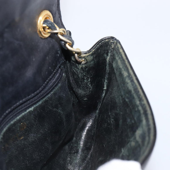 CHANEL Chain Shoulder Bag Patent Black Gold Tone CC Auth bs37062