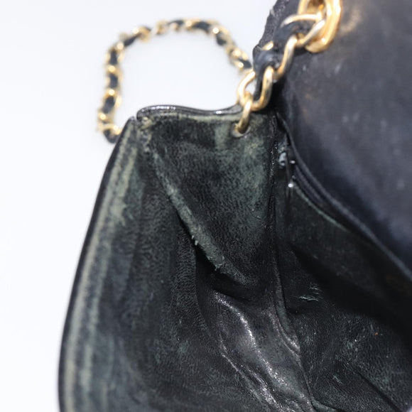 CHANEL Chain Shoulder Bag Patent Black Gold Tone CC Auth bs37062