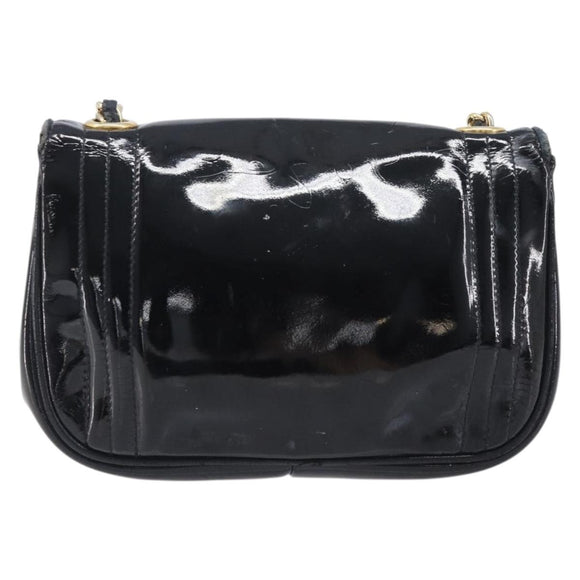 CHANEL Chain Shoulder Bag Patent Black Gold Tone CC Auth bs37062