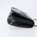 CHANEL Chain Shoulder Bag Patent Black Gold Tone CC Auth bs37062-3