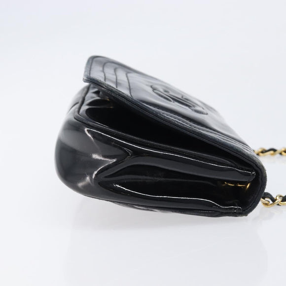 CHANEL Chain Shoulder Bag Patent Black Gold Tone CC Auth bs37062