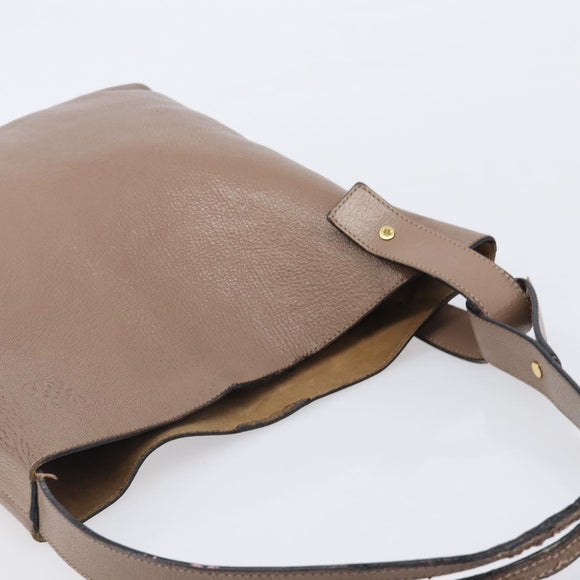 LOEWE Shoulder Bag Leather Beige Gold Tone Auth bs37066