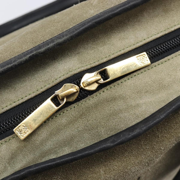 LOEWE Amazona 32 Hand Bag Suede Khaki Gold Tone Auth bs37068