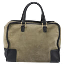 LOEWE Amazona 32 Hand Bag Suede Khaki Gold Tone Auth bs37068-2