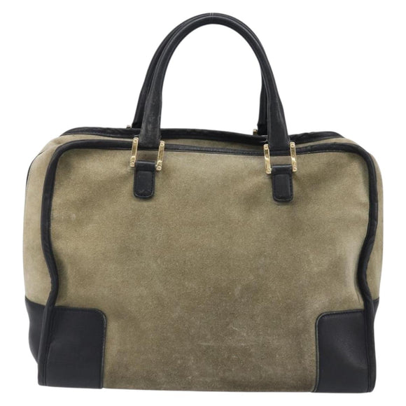 LOEWE Amazona 32 Hand Bag Suede Khaki Gold Tone Auth bs37068