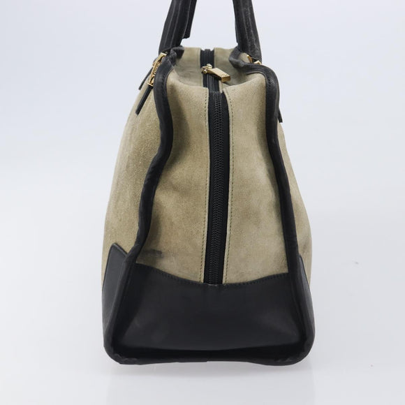 LOEWE Amazona 32 Hand Bag Suede Khaki Gold Tone Auth bs37068