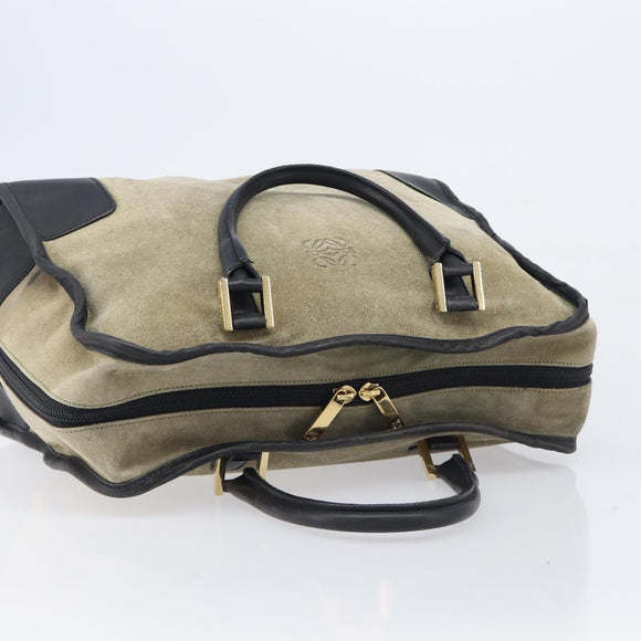 LOEWE Amazona 32 Hand Bag Suede Khaki Gold Tone Auth bs37068