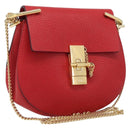 Chloe Drew Chain Shoulder Bag Leather Red Gold Tone Auth bs37070A-1