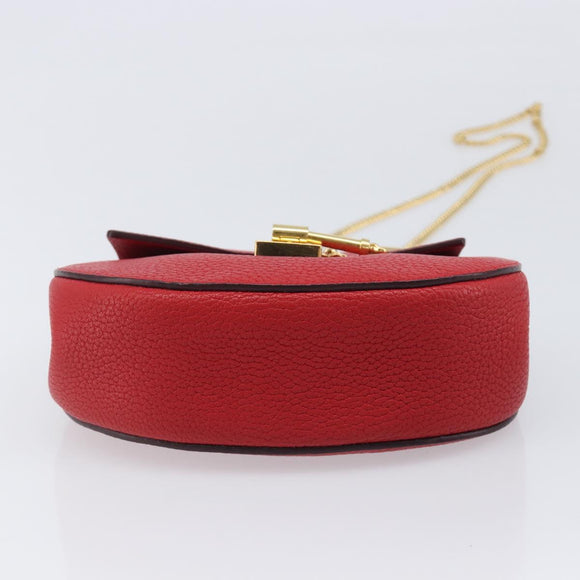Chloe Drew Chain Shoulder Bag Leather Red Gold Tone Auth bs37070A