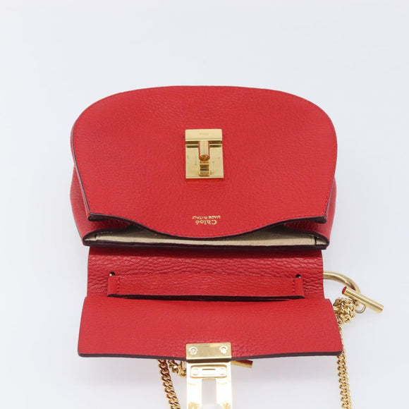 Chloe Drew Chain Shoulder Bag Leather Red Gold Tone Auth bs37070A