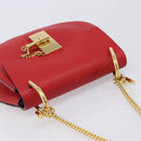 Chloe Drew Chain Shoulder Bag Leather Red Gold Tone Auth bs37070A-6