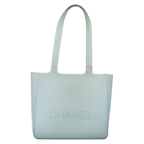 CHANEL Tote Bag Rubber Green Silver CC Auth bs37074