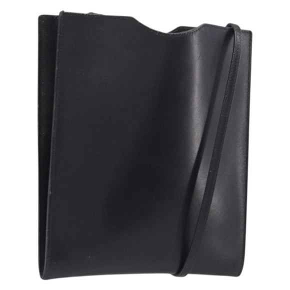 HERMES Omenitu Shoulder Bag Leather Black Auth bs37075