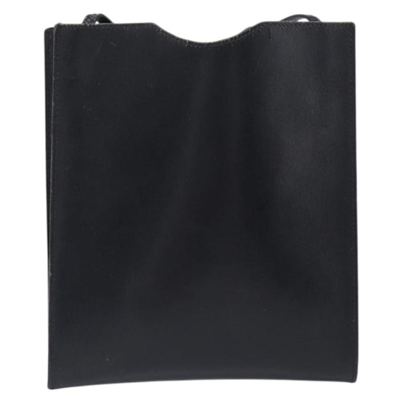 HERMES Omenitu Shoulder Bag Leather Black Auth bs37075