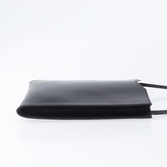 HERMES Omenitu Shoulder Bag Leather Black Auth bs37075