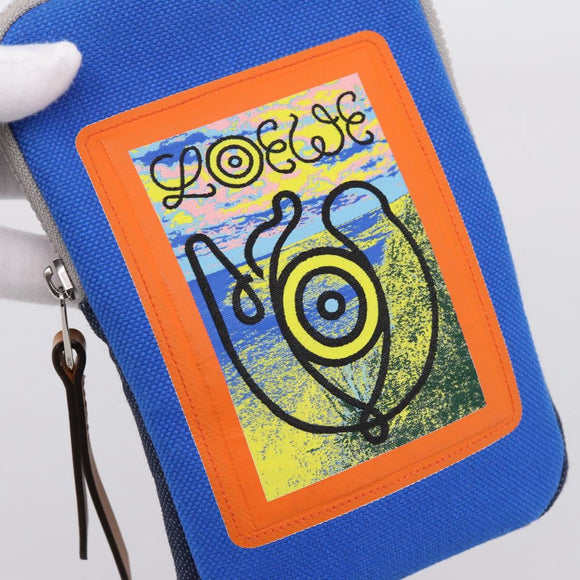 LOEWE Shoulder Pouch Canvas Blue Silver Auth bs37076V