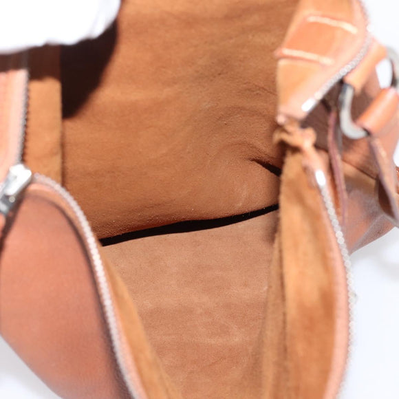HERMES Shoulder Bag Leather Brown Silver Auth bs37078