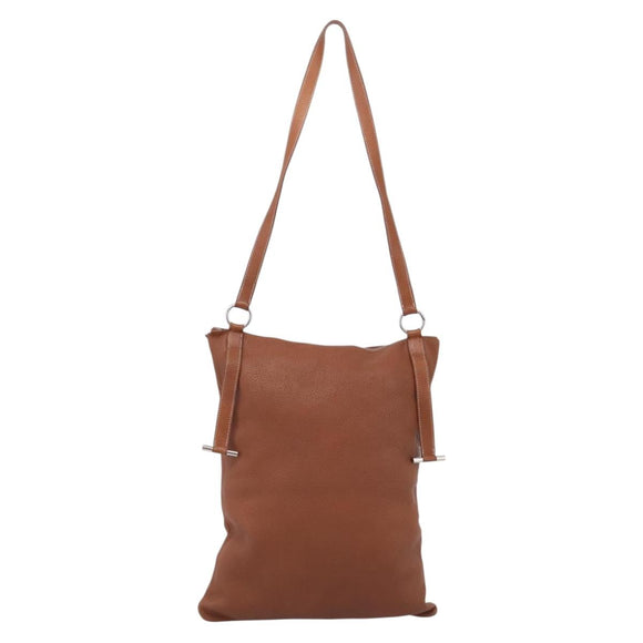HERMES Shoulder Bag Leather Brown Silver Auth bs37078