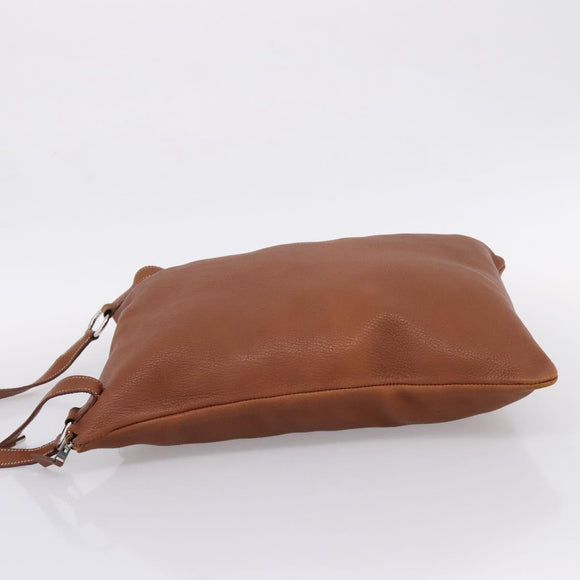 HERMES Shoulder Bag Leather Brown Silver Auth bs37078
