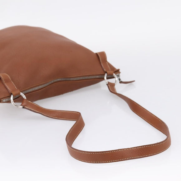 HERMES Shoulder Bag Leather Brown Silver Auth bs37078
