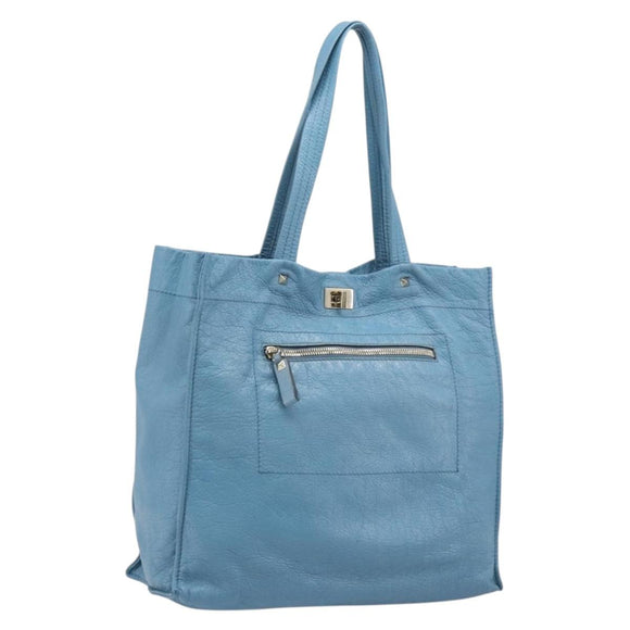 VALENTINO Tote Bag Leather Light Blue Gold Tone Auth bs37079