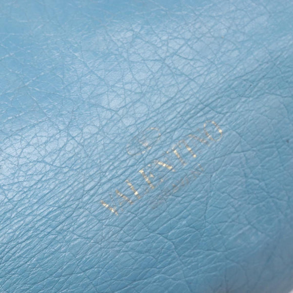 VALENTINO Tote Bag Leather Light Blue Gold Tone Auth bs37079