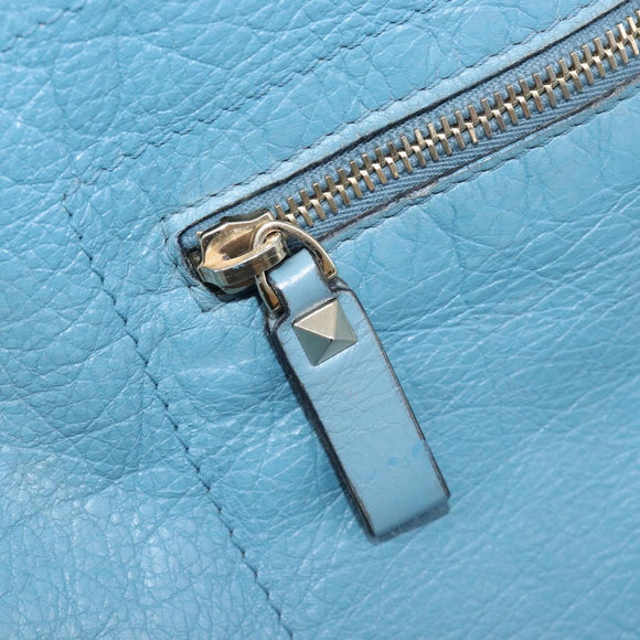 VALENTINO Tote Bag Leather Light Blue Gold Tone Auth bs37079