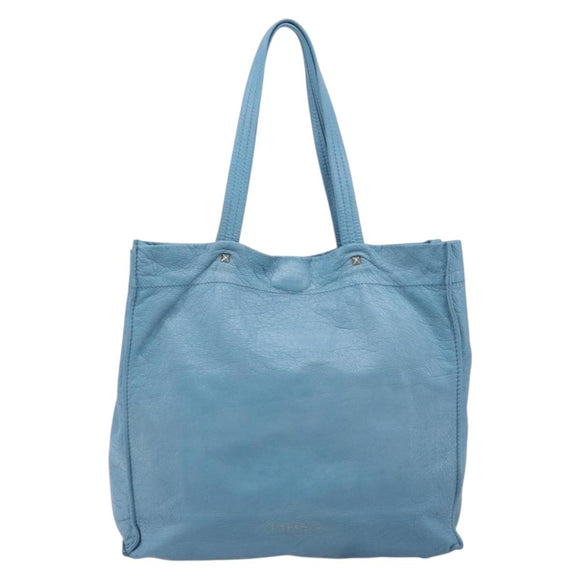 VALENTINO Tote Bag Leather Light Blue Gold Tone Auth bs37079