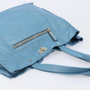 VALENTINO Tote Bag Leather Light Blue Gold Tone Auth bs37079-6