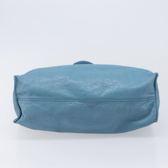 VALENTINO Tote Bag Leather Light Blue Gold Tone Auth bs37079
