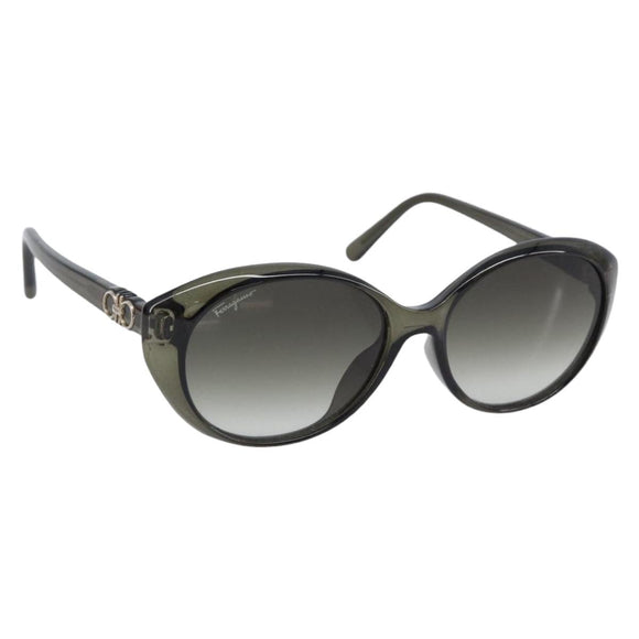 Salvatore Ferragamo Gancini Sunglasses Plastic Khaki Silver Auth bs37082