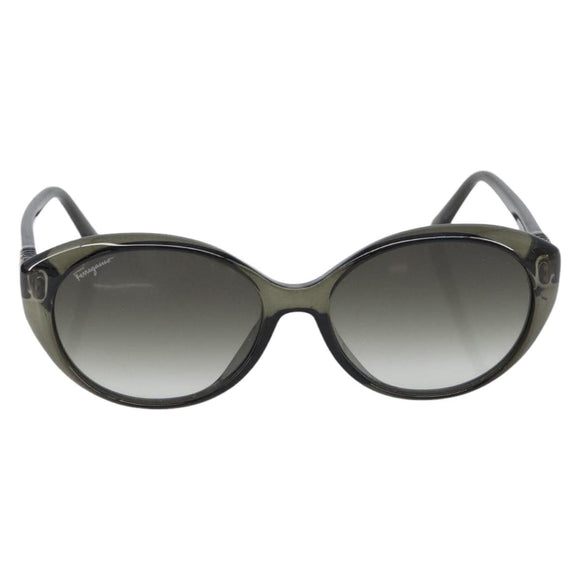 Salvatore Ferragamo Gancini Sunglasses Plastic Khaki Silver Auth bs37082