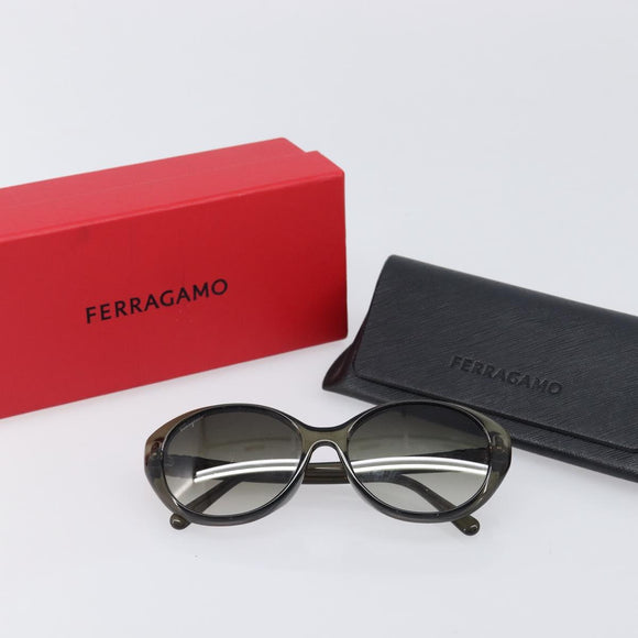Salvatore Ferragamo Gancini Sunglasses Plastic Khaki Silver Auth bs37082