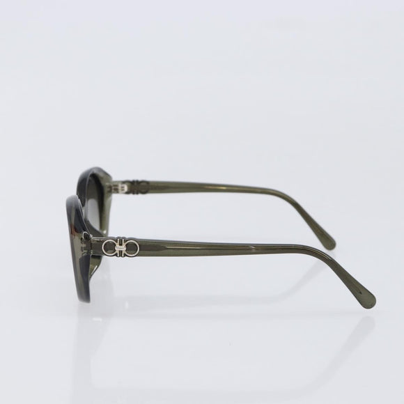 Salvatore Ferragamo Gancini Sunglasses Plastic Khaki Silver Auth bs37082