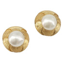 CHANEL Earring Metal Gold Tone White CC Auth bs37083-1