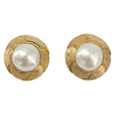 CHANEL Earring Metal Gold Tone White CC Auth bs37083-2