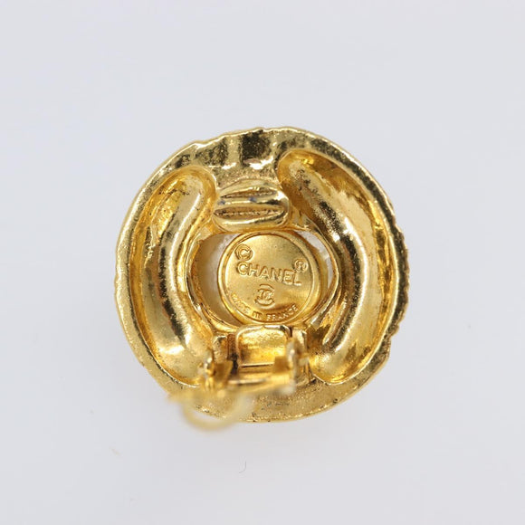 CHANEL Earring Metal Gold Tone White CC Auth bs37083