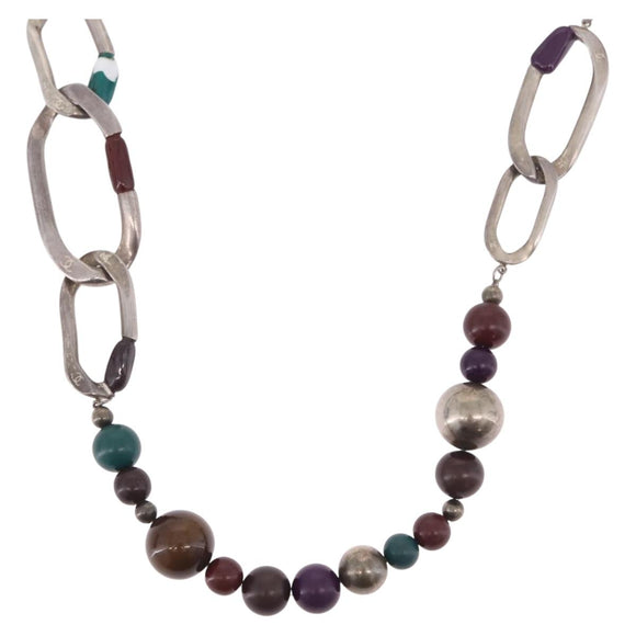 CHANEL Necklace Metal Silver Multicolor CC Auth bs37084