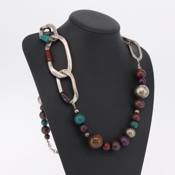 CHANEL Necklace Metal Silver Multicolor CC Auth bs37084