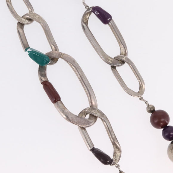 CHANEL Necklace Metal Silver Multicolor CC Auth bs37084