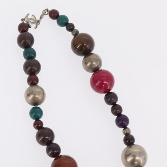 CHANEL Necklace Metal Silver Multicolor CC Auth bs37084