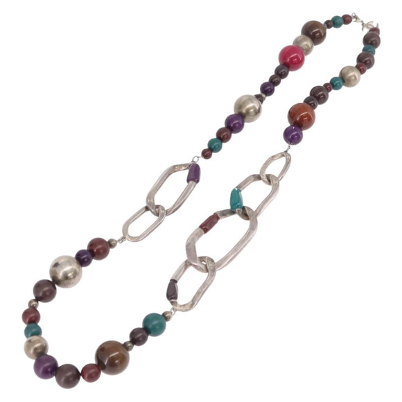 CHANEL Necklace Metal Silver Multicolor CC Auth bs37084