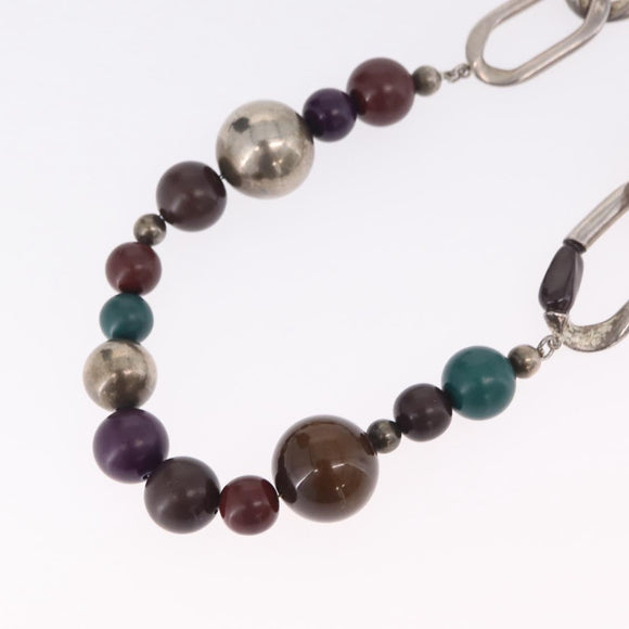 CHANEL Necklace Metal Silver Multicolor CC Auth bs37084